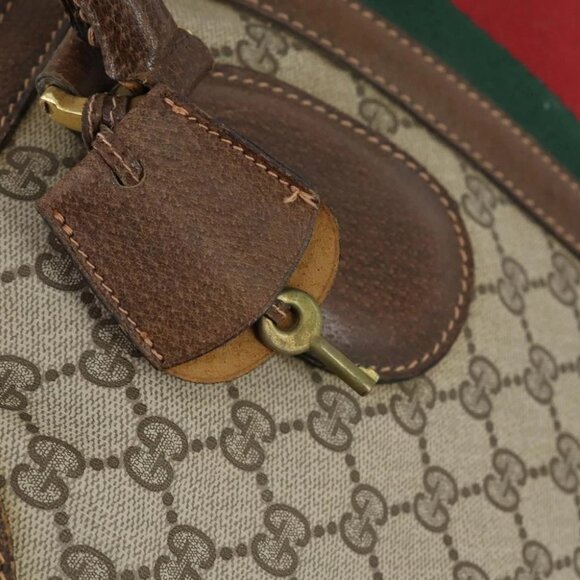 GUCCI GG Supreme Web Sherry Line Boston Bag PVC Beige Gold - Picture 11 of 16